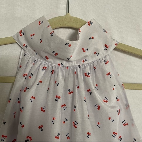 J. Crew Silk Blend Cherry Print Sleeveless HighTie Neck Halter Blouse Top - Picture 9 of 14